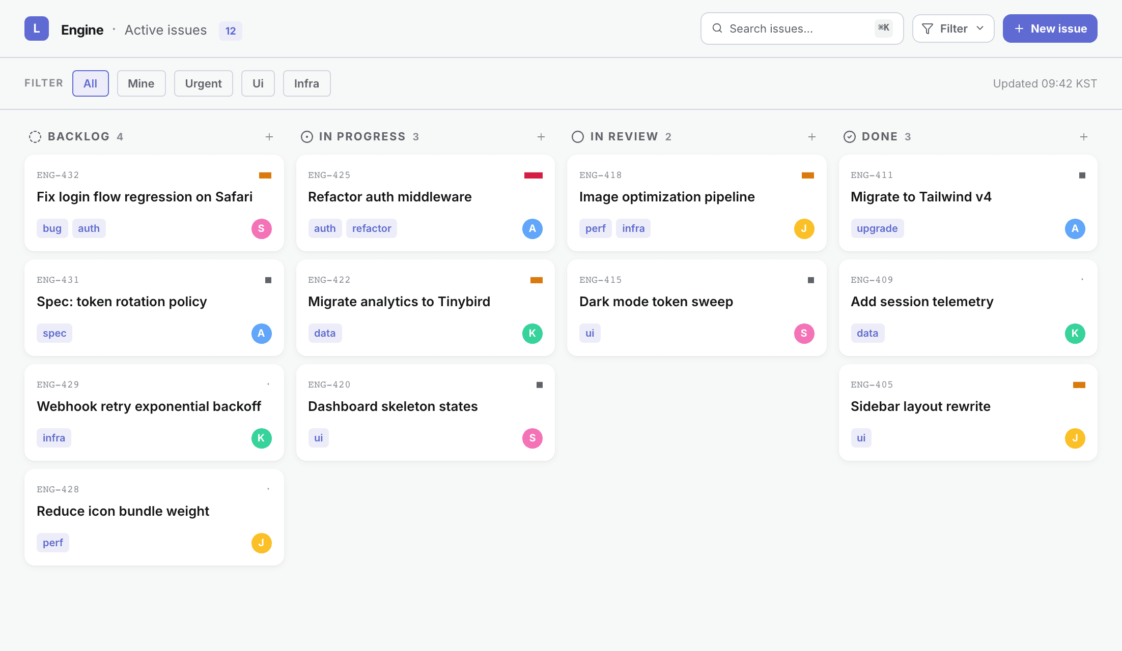 Issue Tracker — linear skin with snap motion