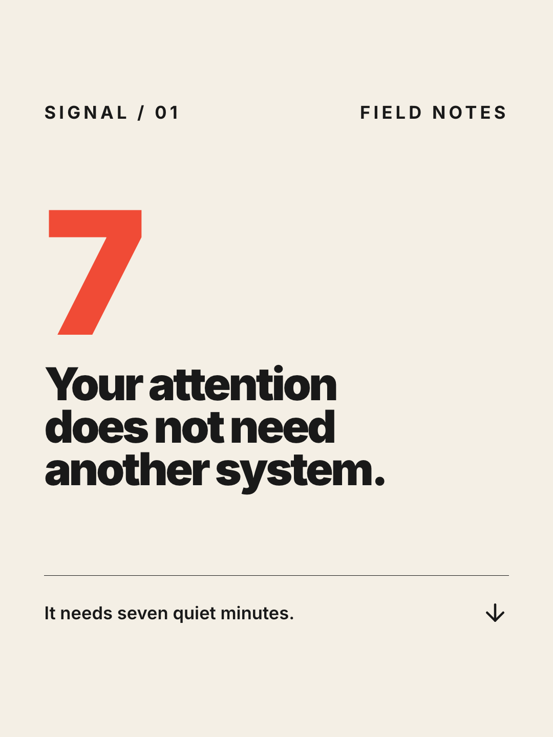 Signal Reset frame 1: seven quiet minutes hook